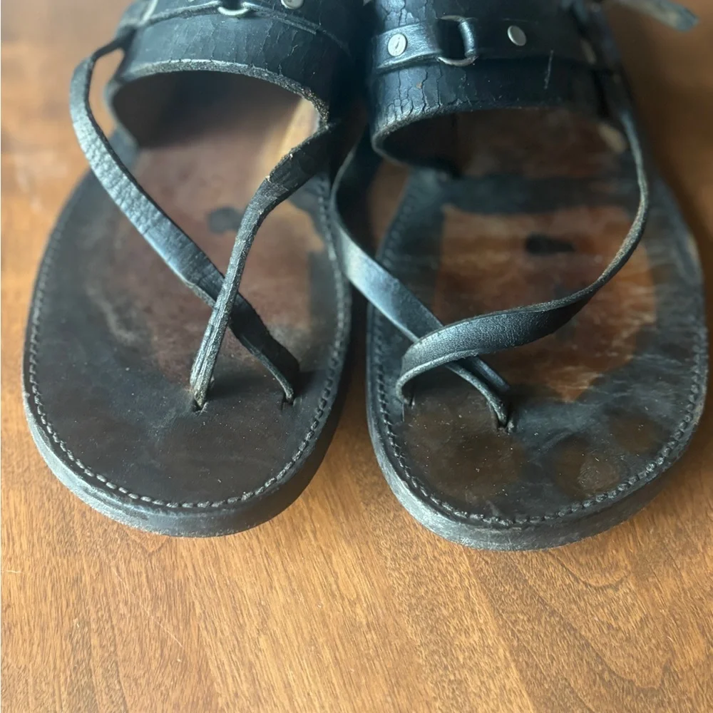 Handmade Black Leather Sandals with Stud Accents